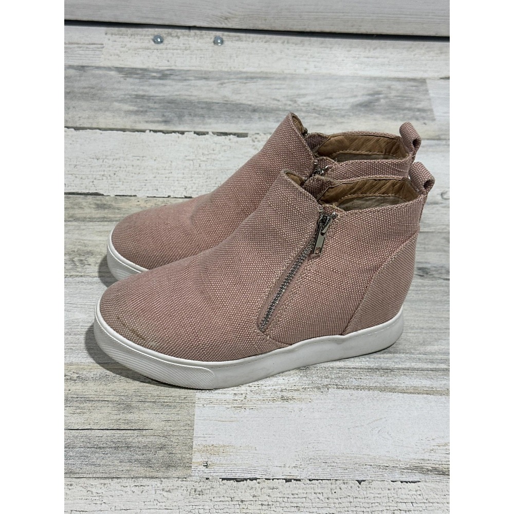 Soda Wedge‎ Sneakers Women 7 Pink Canvas Side Zip Chunky Platform Wedge Shoes